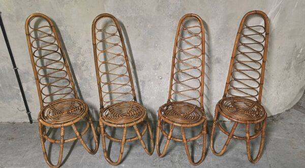 Lot de 4 chaises en bambou éditées par Bonacina, 1960