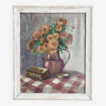 Oil painting on canvas HST still life flowers
