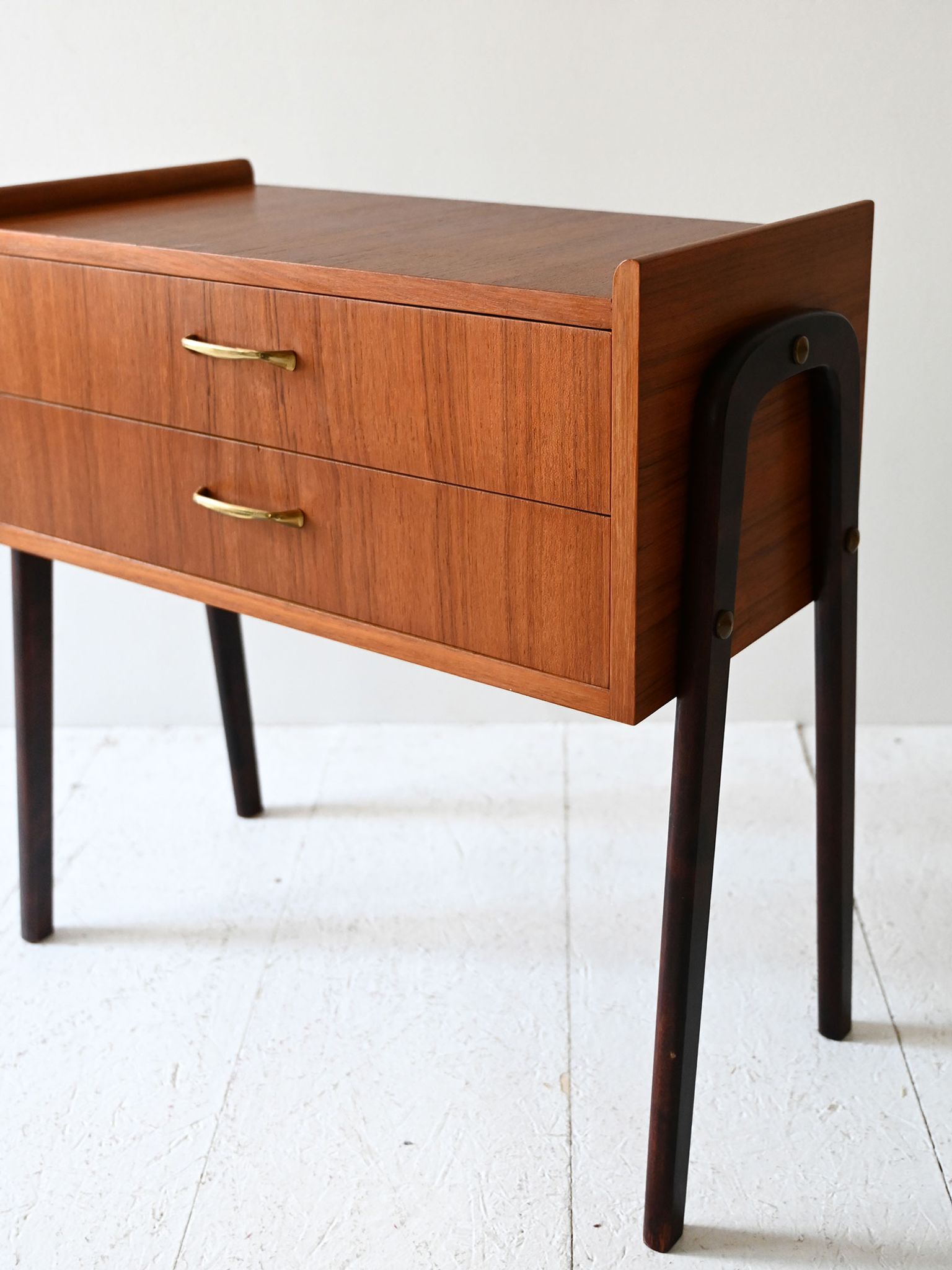 1950s Scandinavian Teak Nightstand with Brass Handles