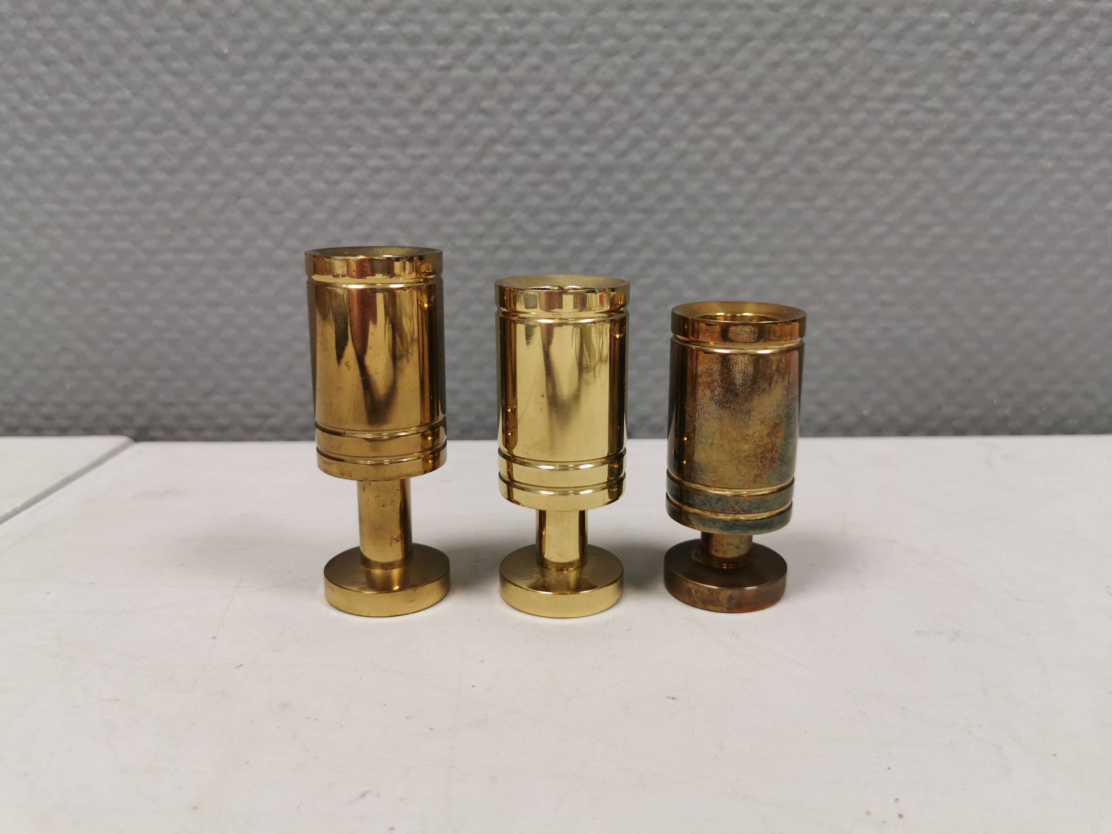 3 beautiful Danish designed candle holders in solid brass.