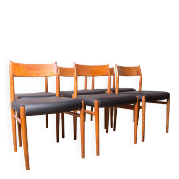 6 Danish chairs in teak and new skai, model 418 Arne Vodder 1960.