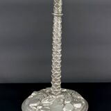 Palm lamp in silvered bronze and green stained glass foliage lampshade, Art Nouveau, 1900