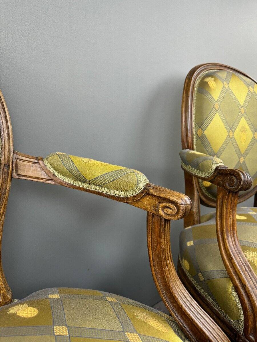 Pair of louis xvi armchairs in carved wood, late 19th century