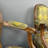 Pair of louis xvi armchairs in carved wood, late 19th century