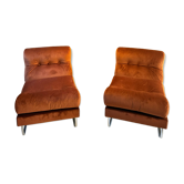Paire de chauffeuse Bossa Nova velours et chrome