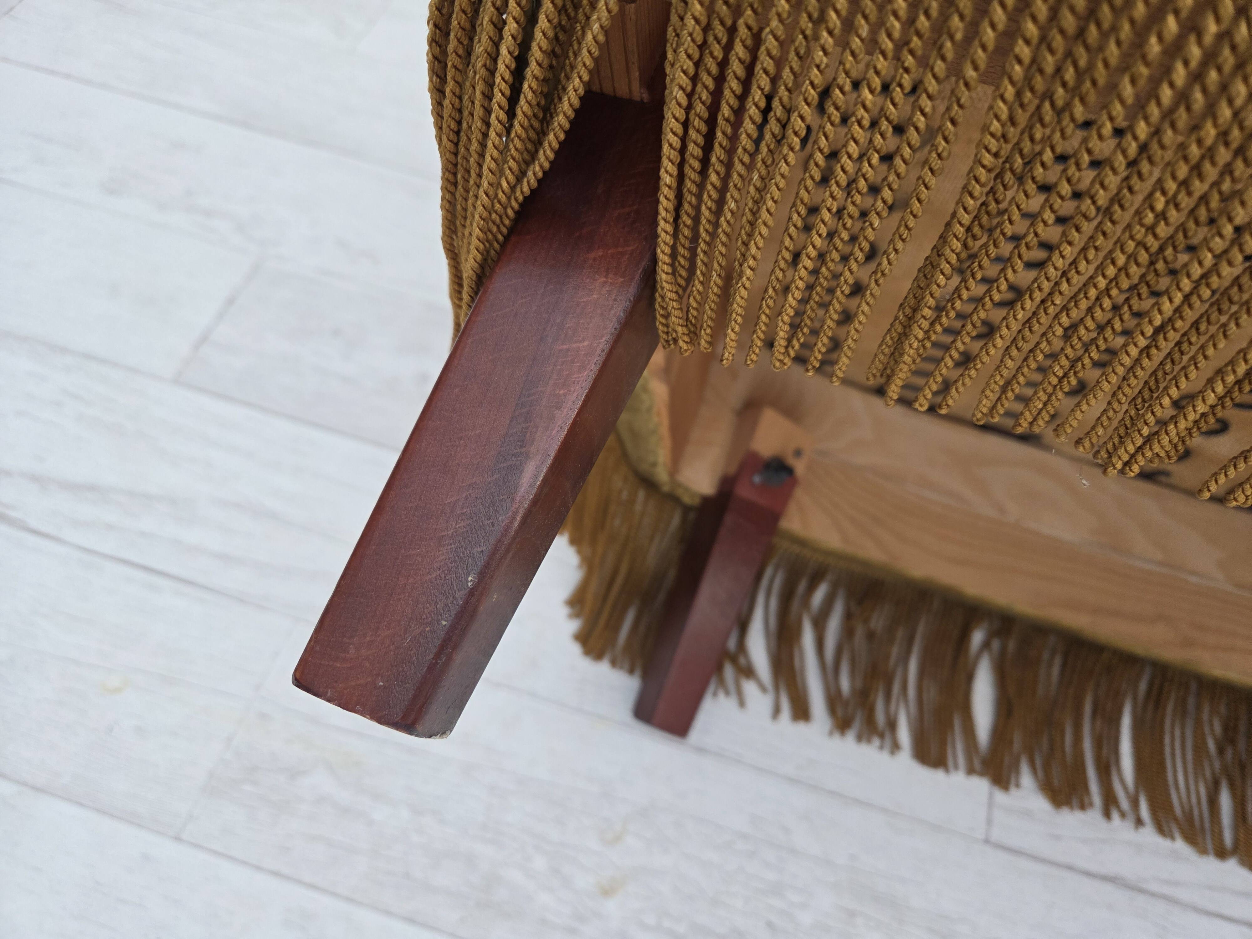 1970s, Danish lounge chair, light green furniture velour, beech wood.