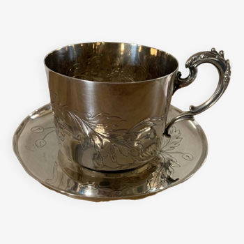Tasse et sous tasse en métal argenté