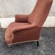 Antique crapaud chair in brown velvet – turned legs and brass rings.