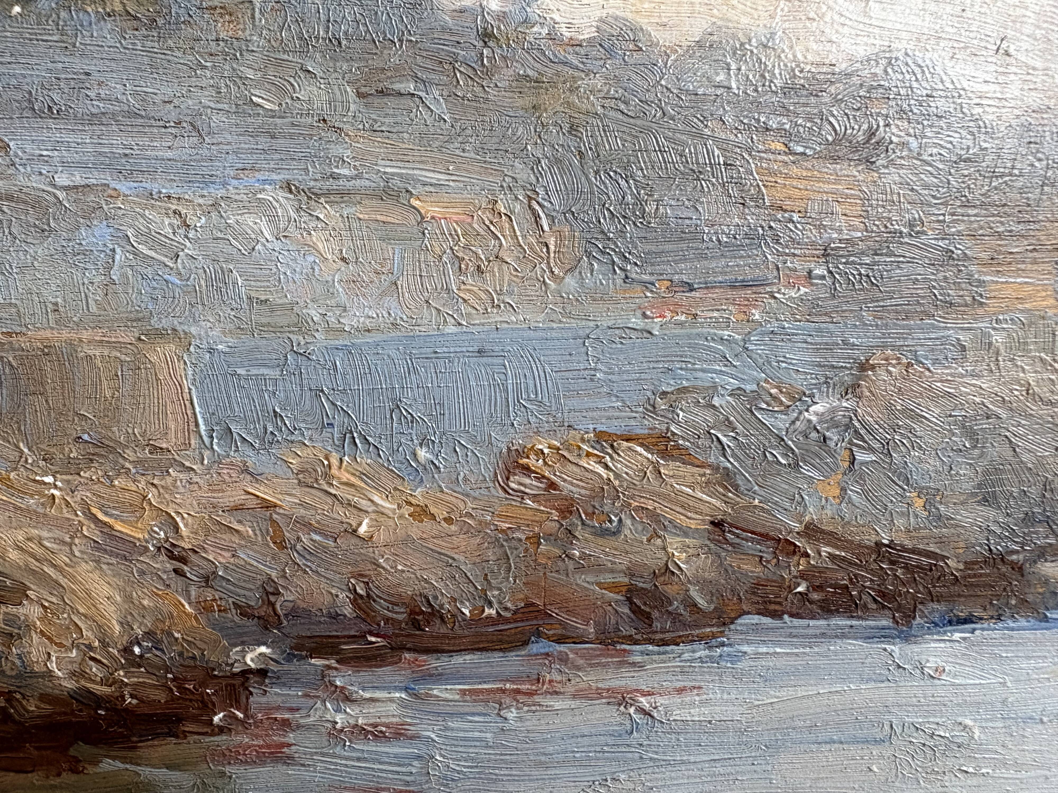 The tide gauge, oil on wood, seascape in Marseille, 20th century