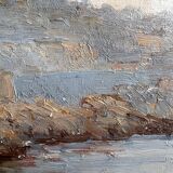 The tide gauge, oil on wood, seascape in Marseille, 20th century