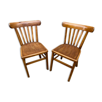 Set of 2 curved wooden bistro chairs