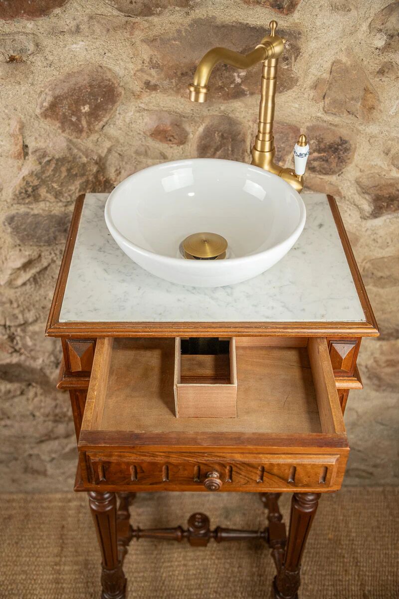 Vanity unit - antique washbasin in wood and marble