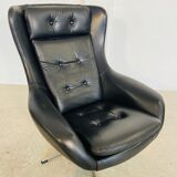 Vintage Danish mid-century black leather swivel chair, 1970s