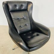 Vintage Danish mid-century black leather swivel chair, 1970s