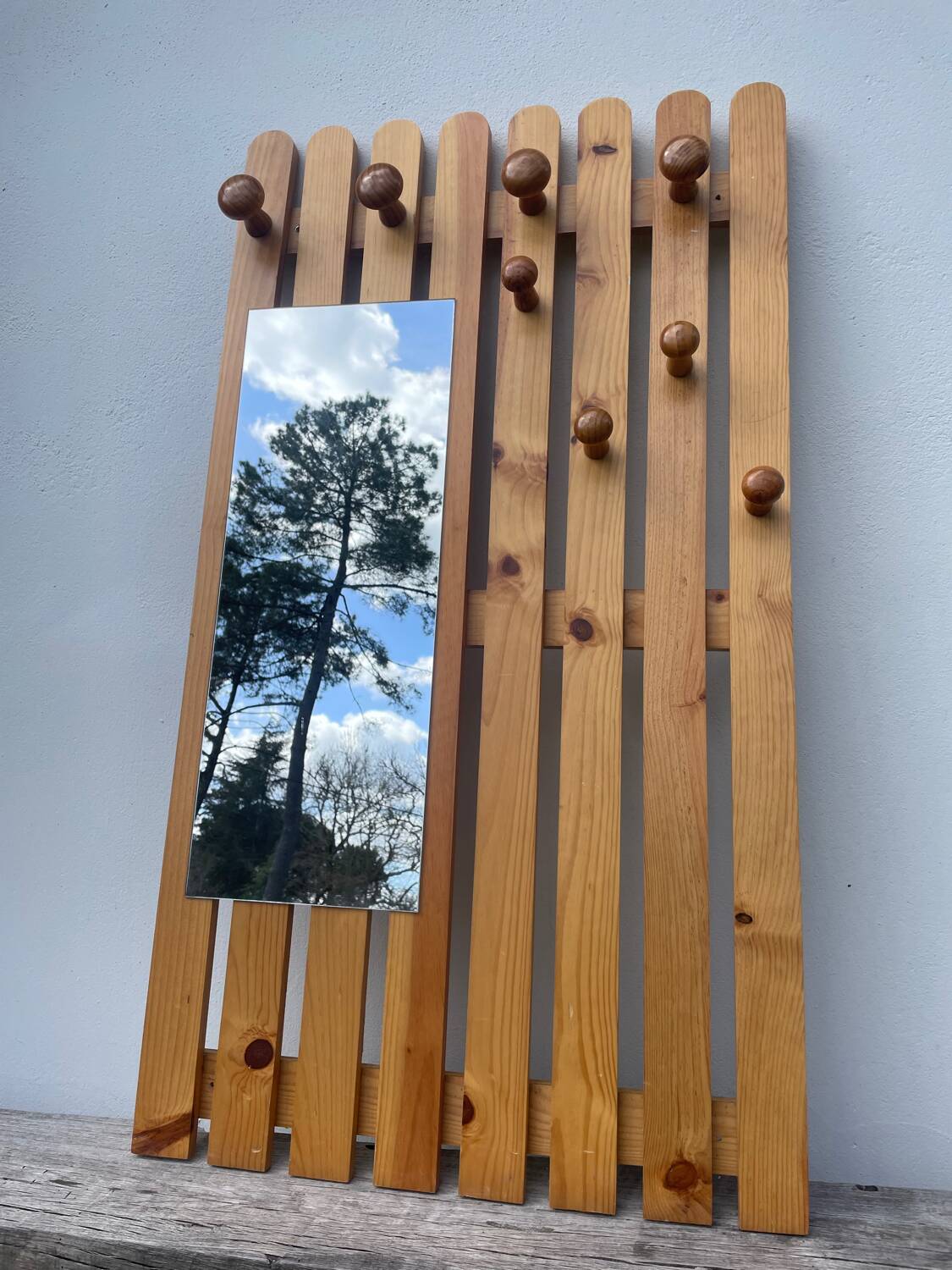 Pine mirror coat rack 1980