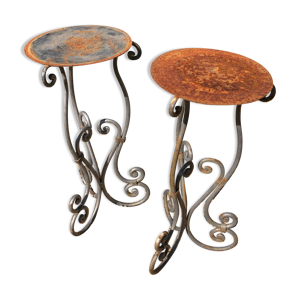 Paire de porte-plantes en fer forgé