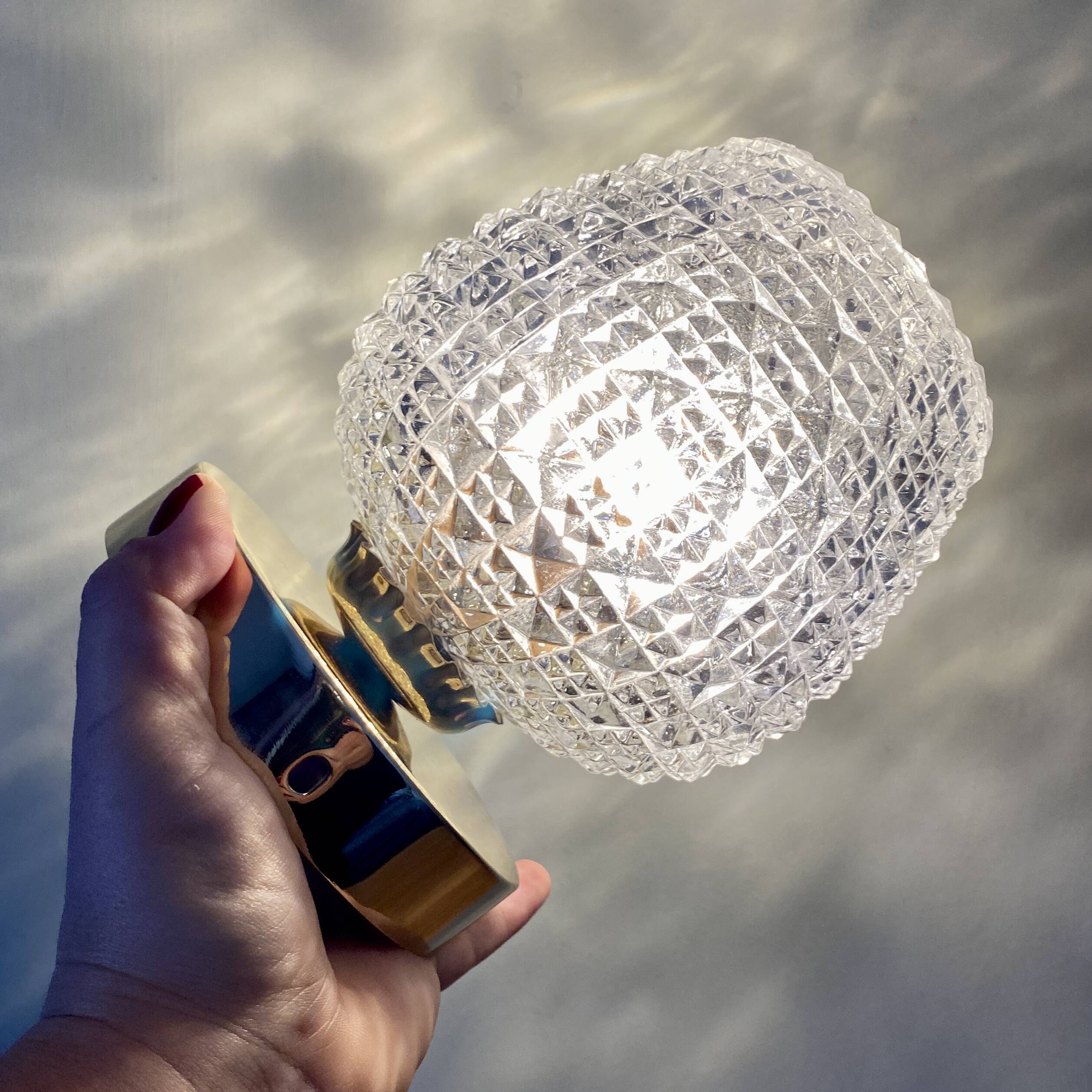 Vintage glass globe wall or ceiling light with diamond point.