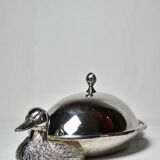 Vintage silver metal duck foie gras bell