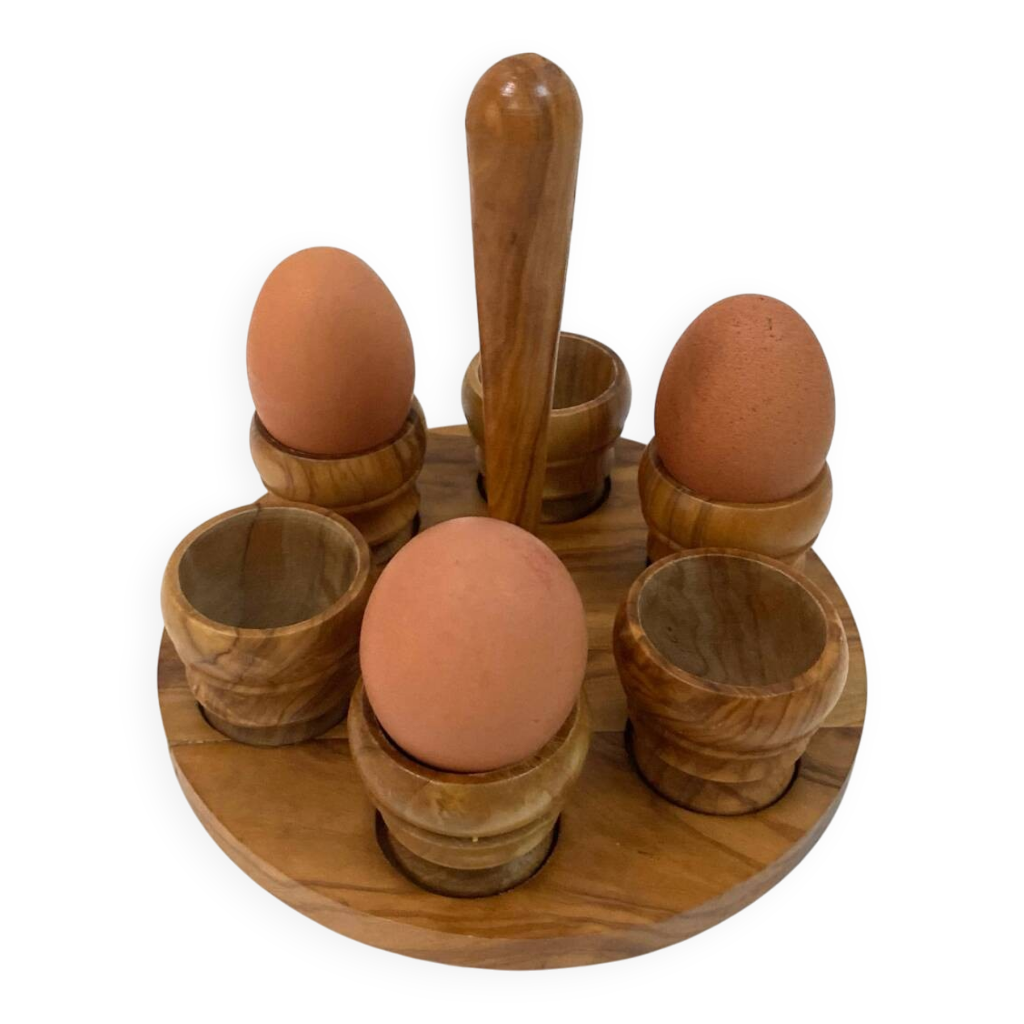Set of 6 vintage olive wood egg cups