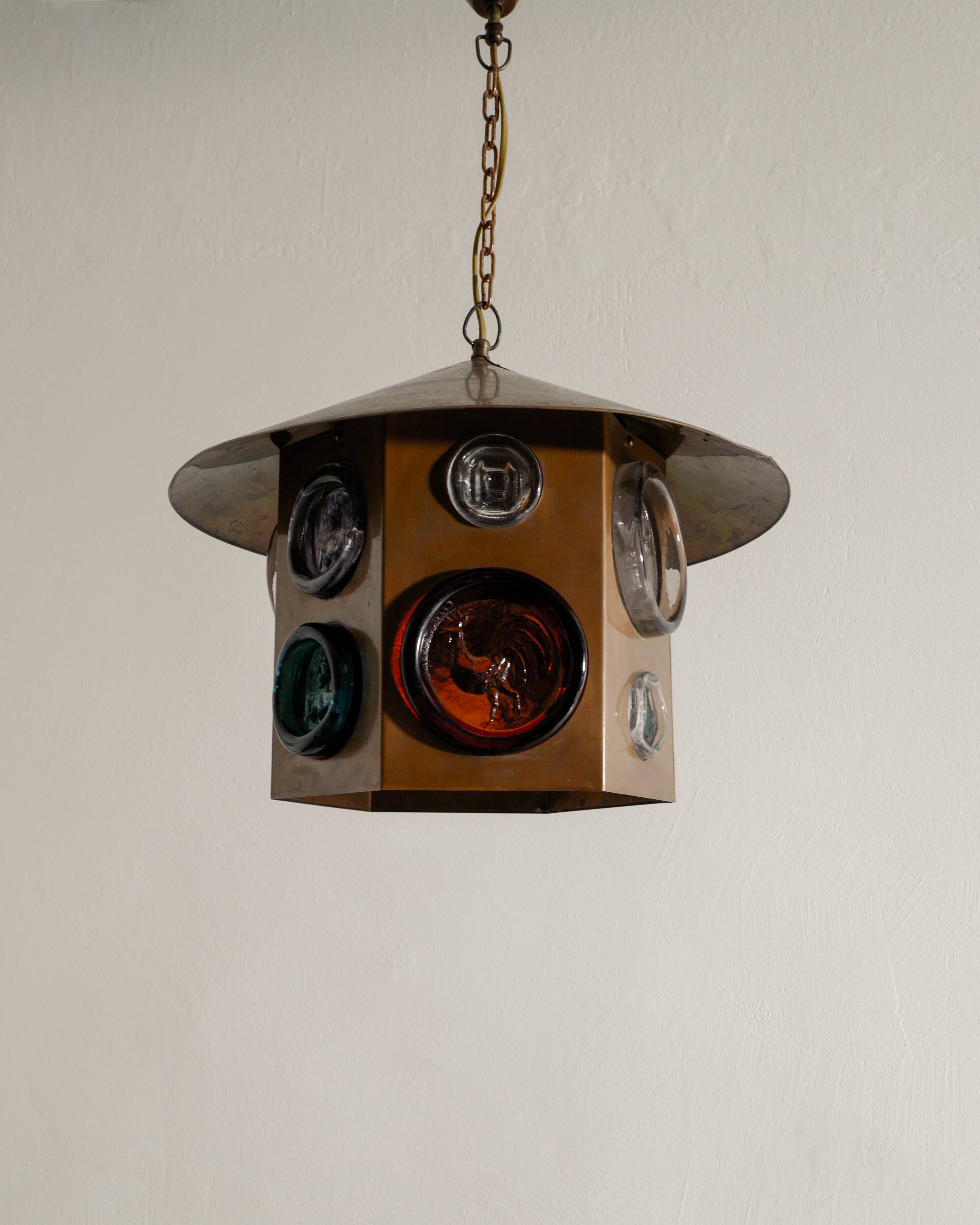 Swedish Mid Century Copper & Glass Ceiling Pendant by Erik Höglund, 1960s