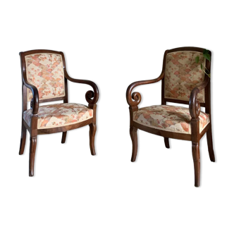 Pair of armchairs style ancient empire carved mahogany