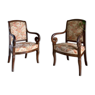 Paire de fauteuils style Empire antique en acajou sculpté