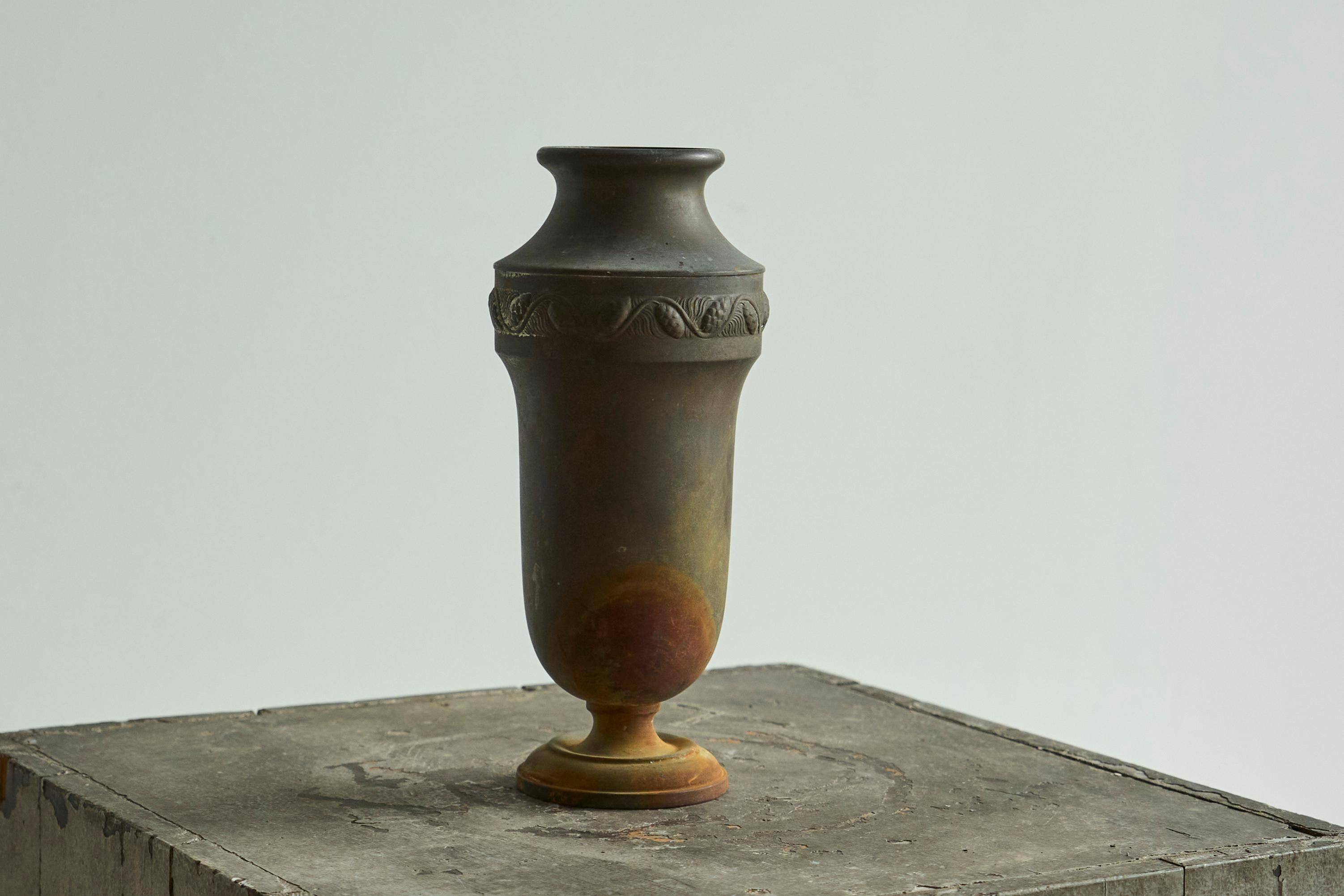 Wabi-Sabi patinated metal Art Deco vase