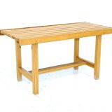 Minimalist pine bench, suede, 1970