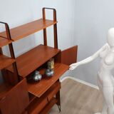 Mid century modular teak bookcase with bar unit, Italy 1950s