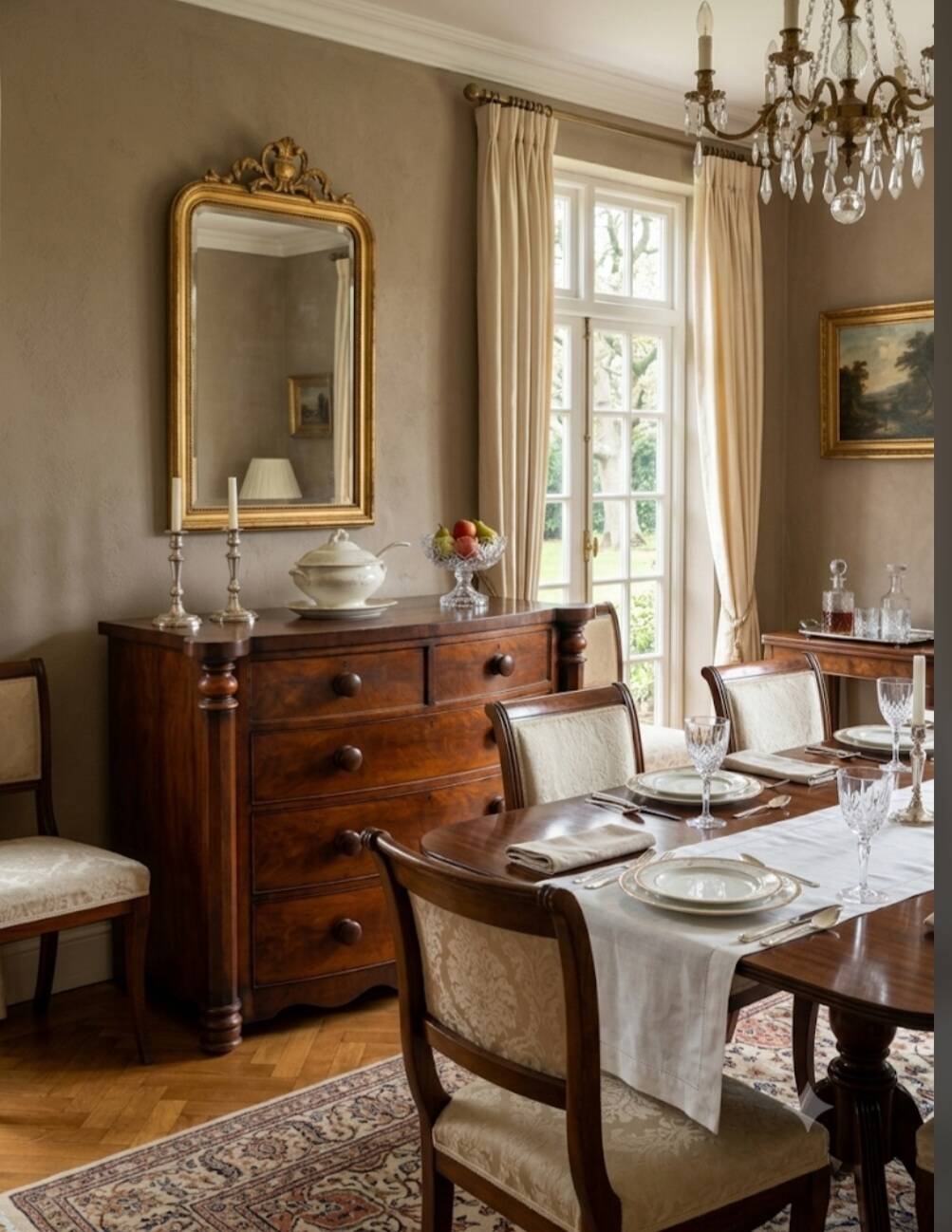Commode galbée ancienne en acajou de style anglais