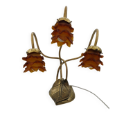 Lamp with brass leaves and glass paste flowers.