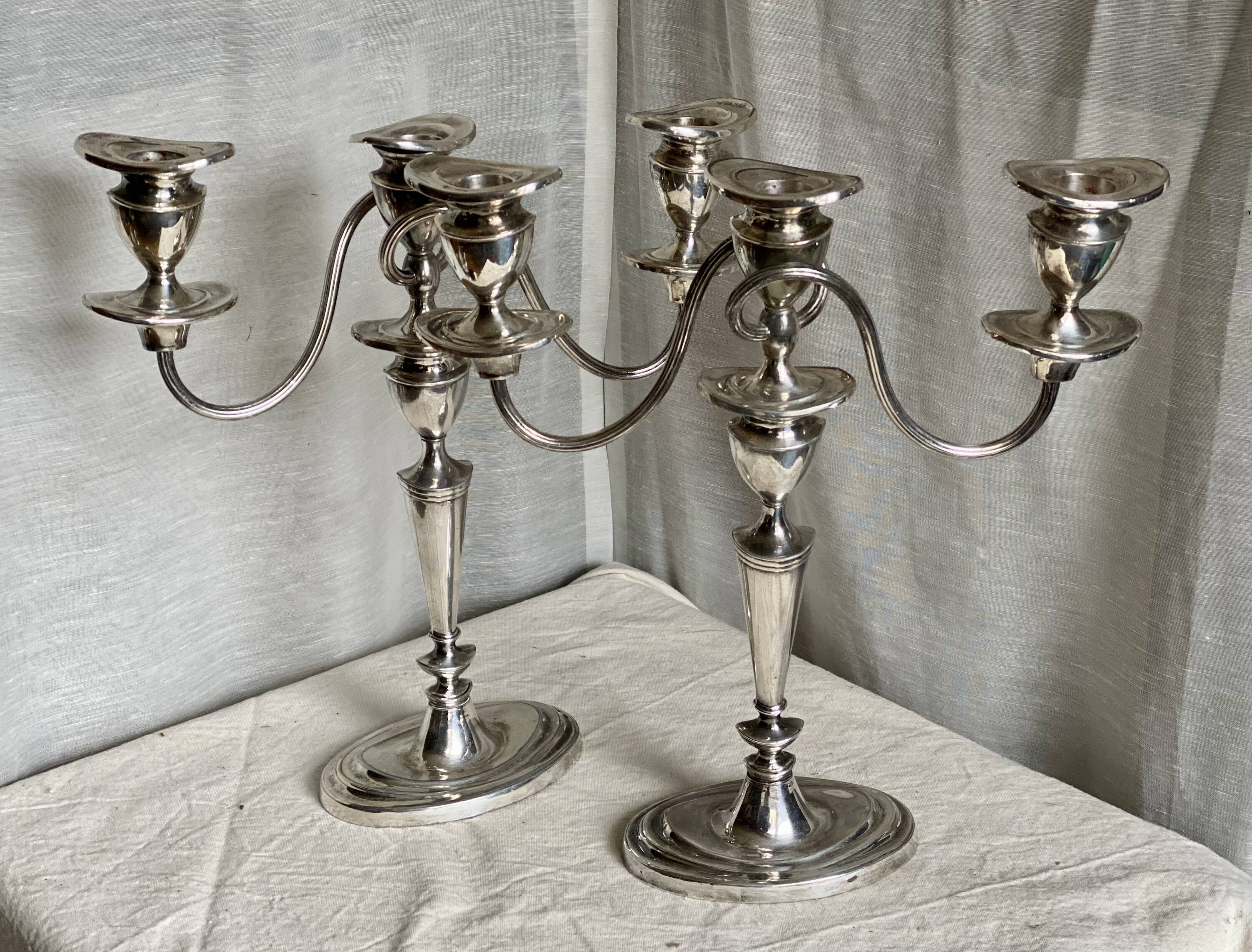 Paire de chandeliers métal argenté vintage 1960