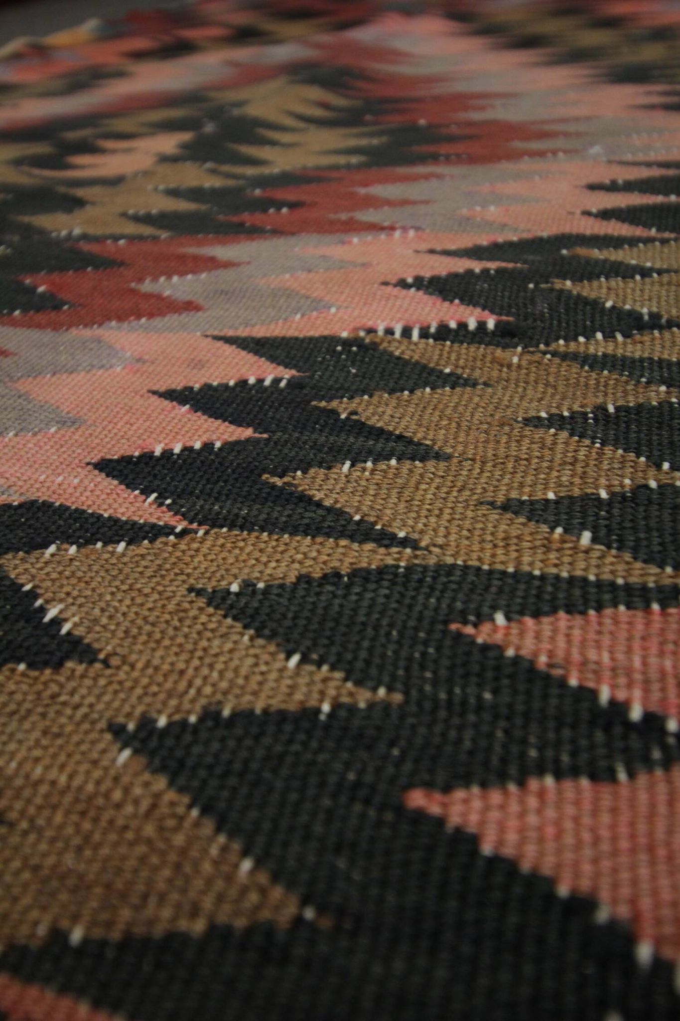 Zig-Zag Kilim Runner Rug, Vintage 1980s Wool Tribal Carpet 298 x 99 cm