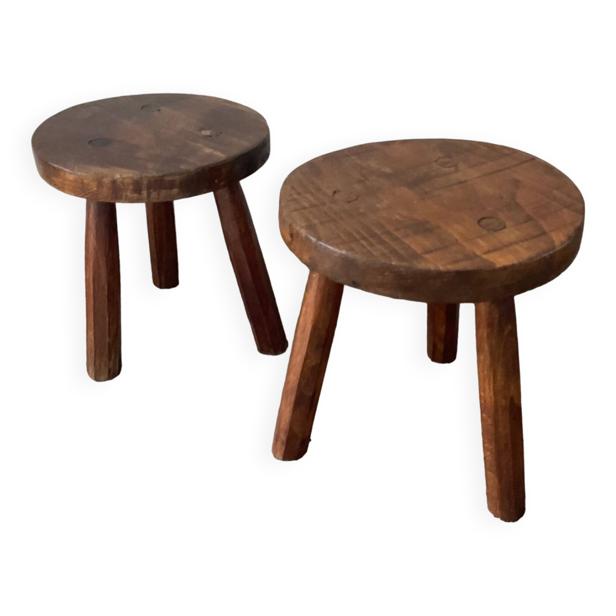 Pair of wooden tripod foot stools