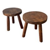 Pair of wooden tripod foot stools