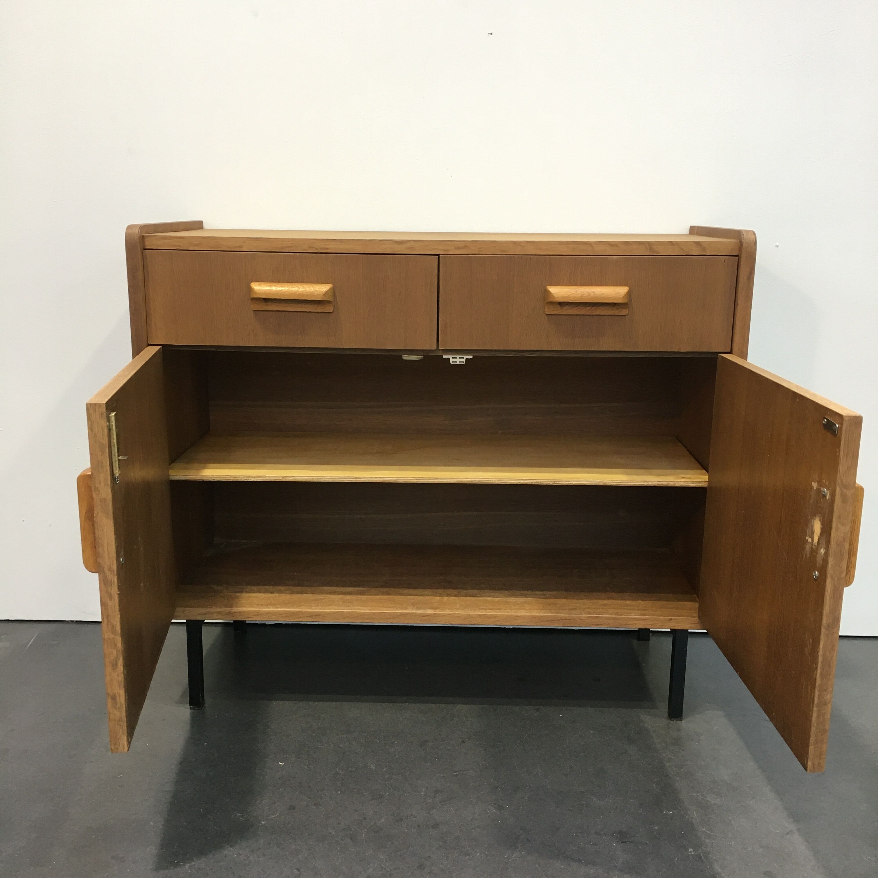 60s oak storage cabinet