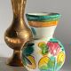 Vintage handcrafted ceramic and brass vases