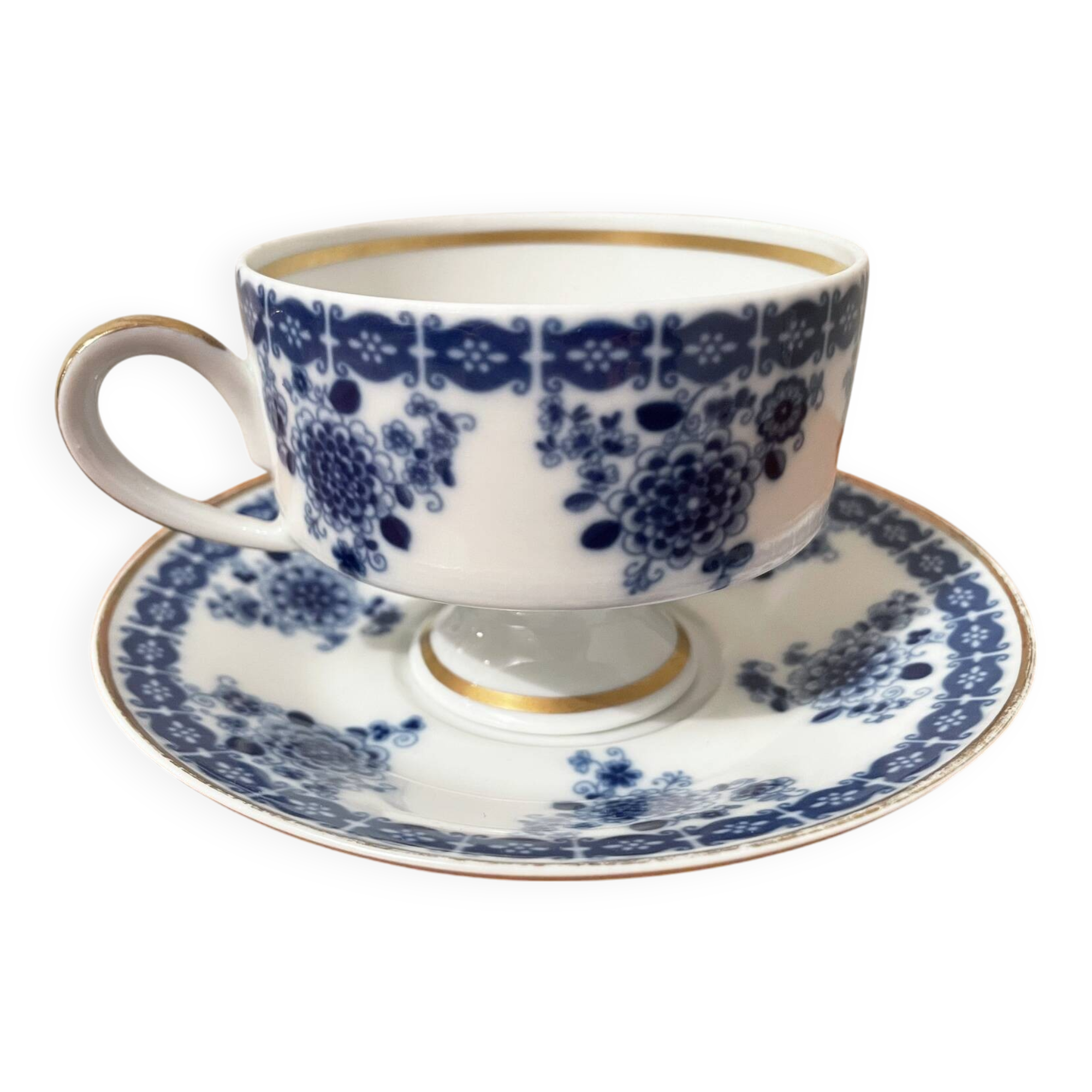Tasse à thé en porcelaine Wallendorf avec soucoupe, Echt Kobalt, motif fleur bleue