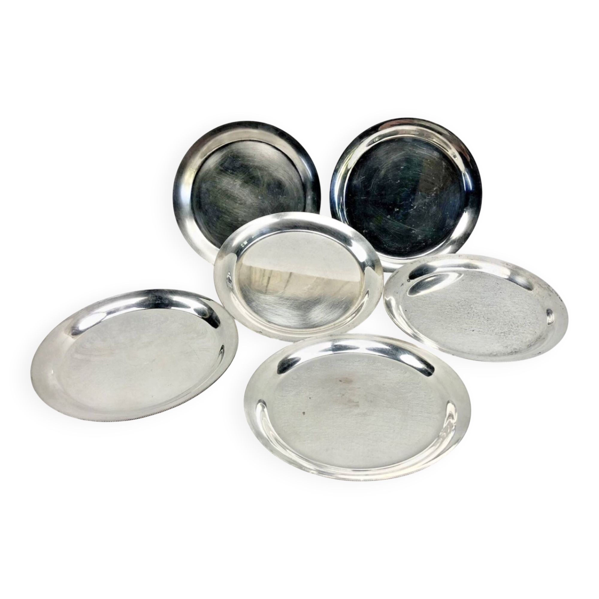 6 old silver-plated metal bread plates Valentini Spain