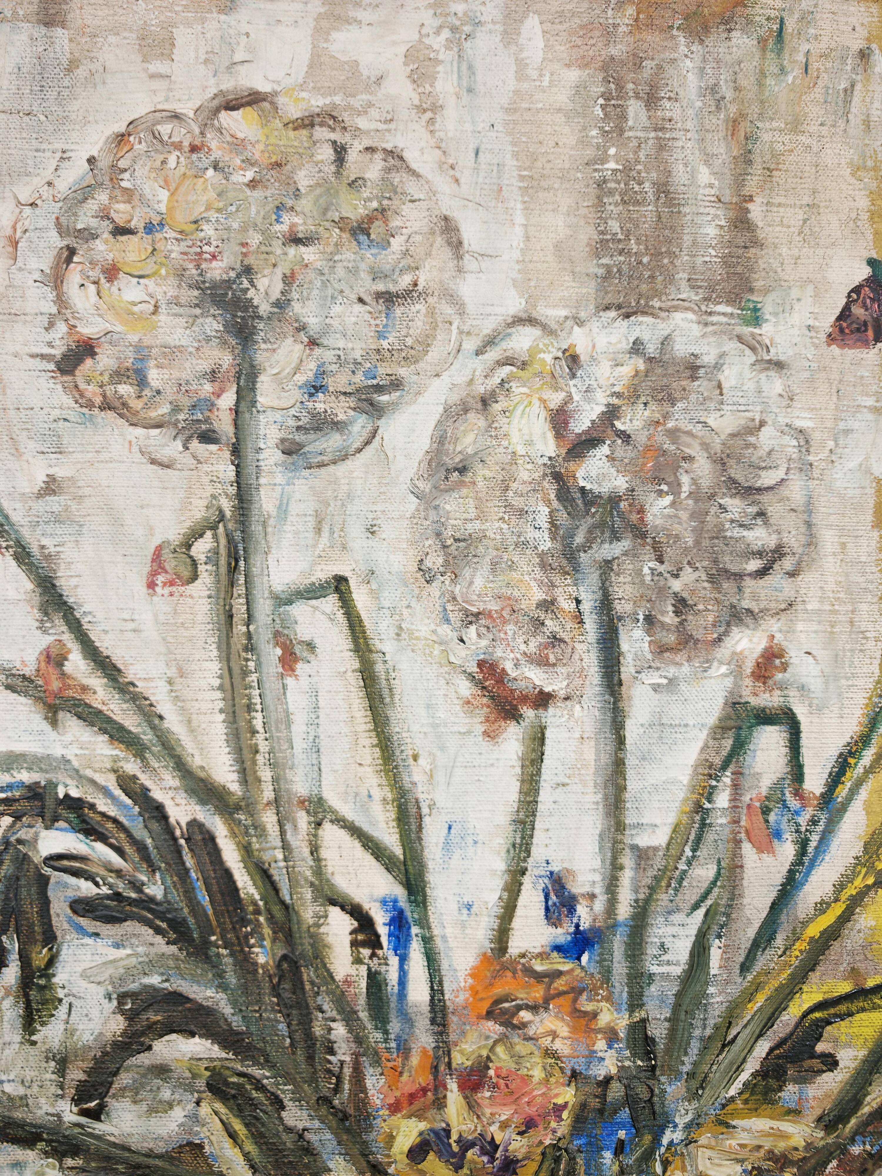 "Flowers", huile sur toile par Branislava Modelska-Jovanovic 1963