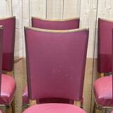 Suite of 6 chairs in beech and skaï