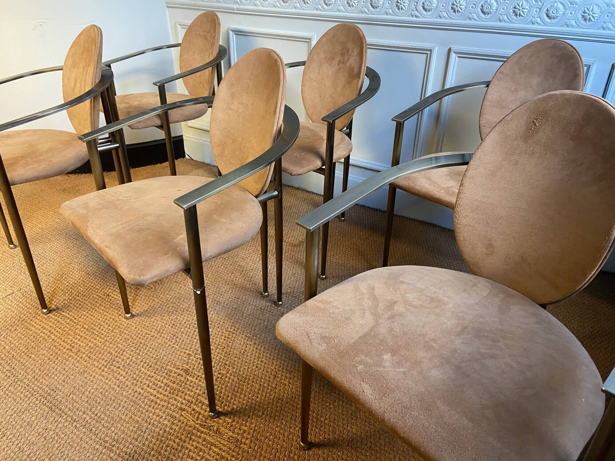 Lot de 6 chaises en métal cuivré et Nubuck de Starck pour Belgo Chrom