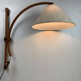 Scandinavian Danish oak wall arc swing lamp, 1970s by Domus