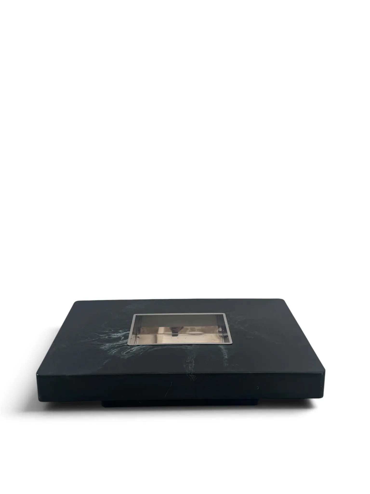 Black and blue marble coffee table with chrome base, designed by Willy Rizzo.