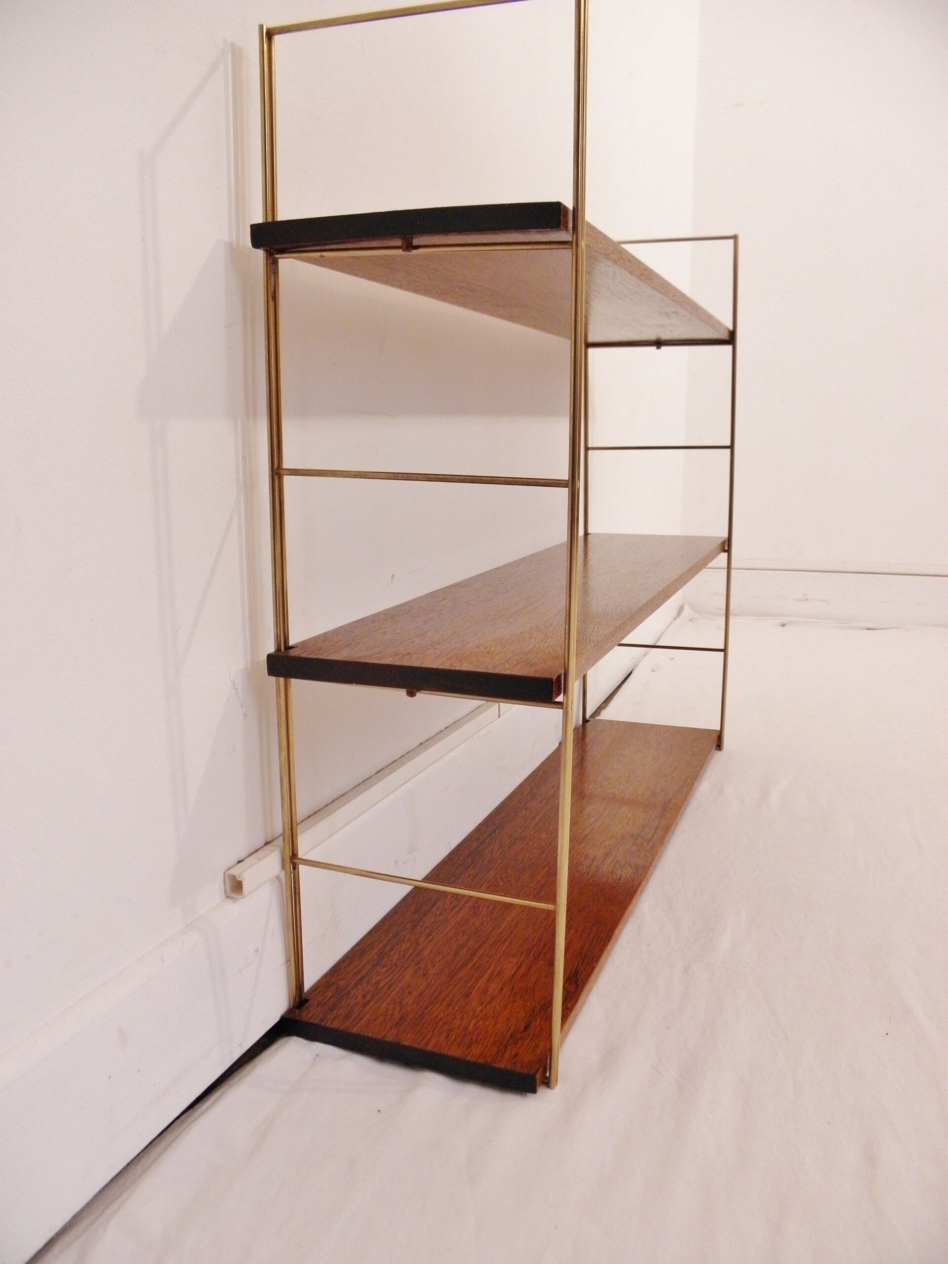 Vintage brass and mahogany shelves 1960