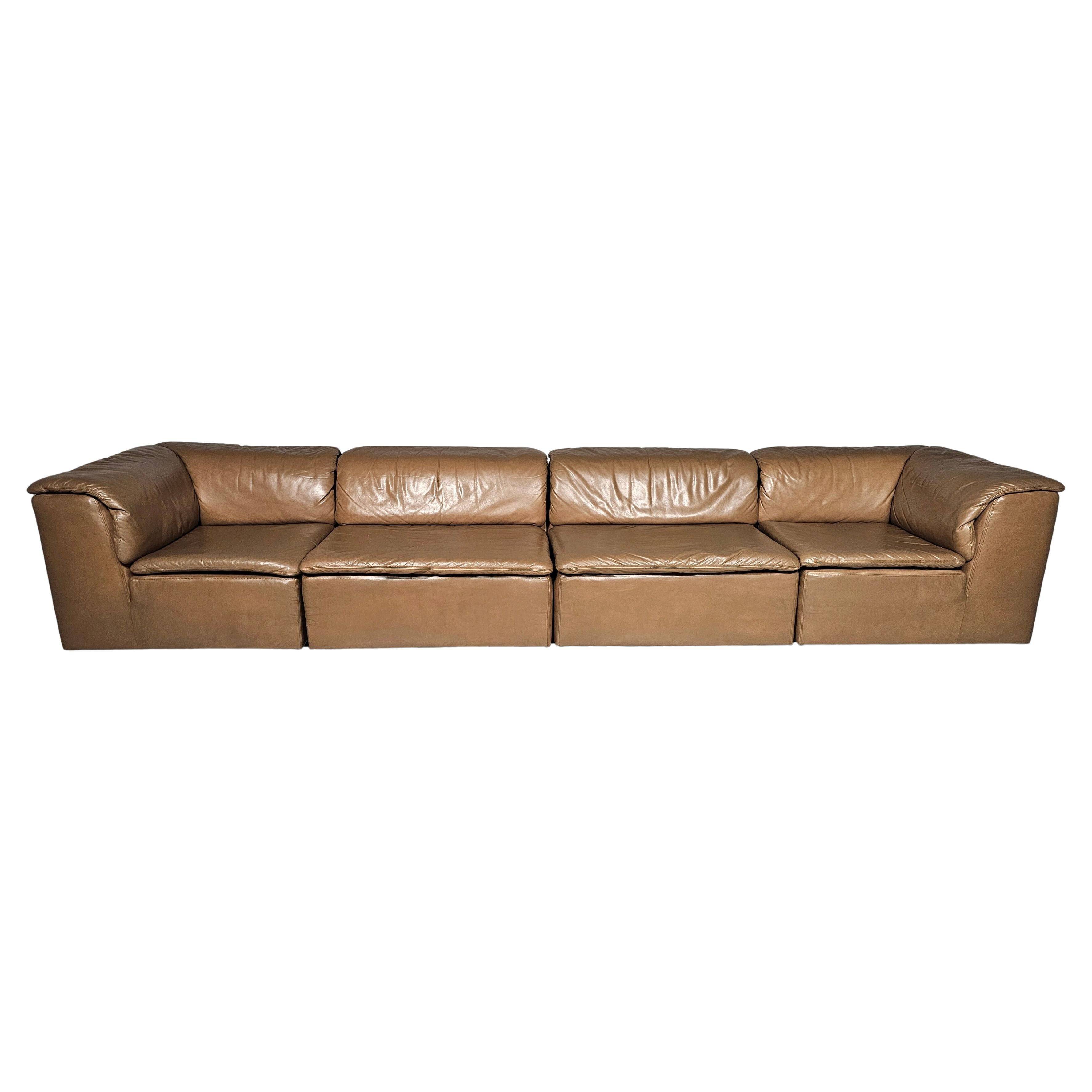Modular "Jeep" sectional sofa in light brown leather by Anita Schmidt for Durlet, 1970.