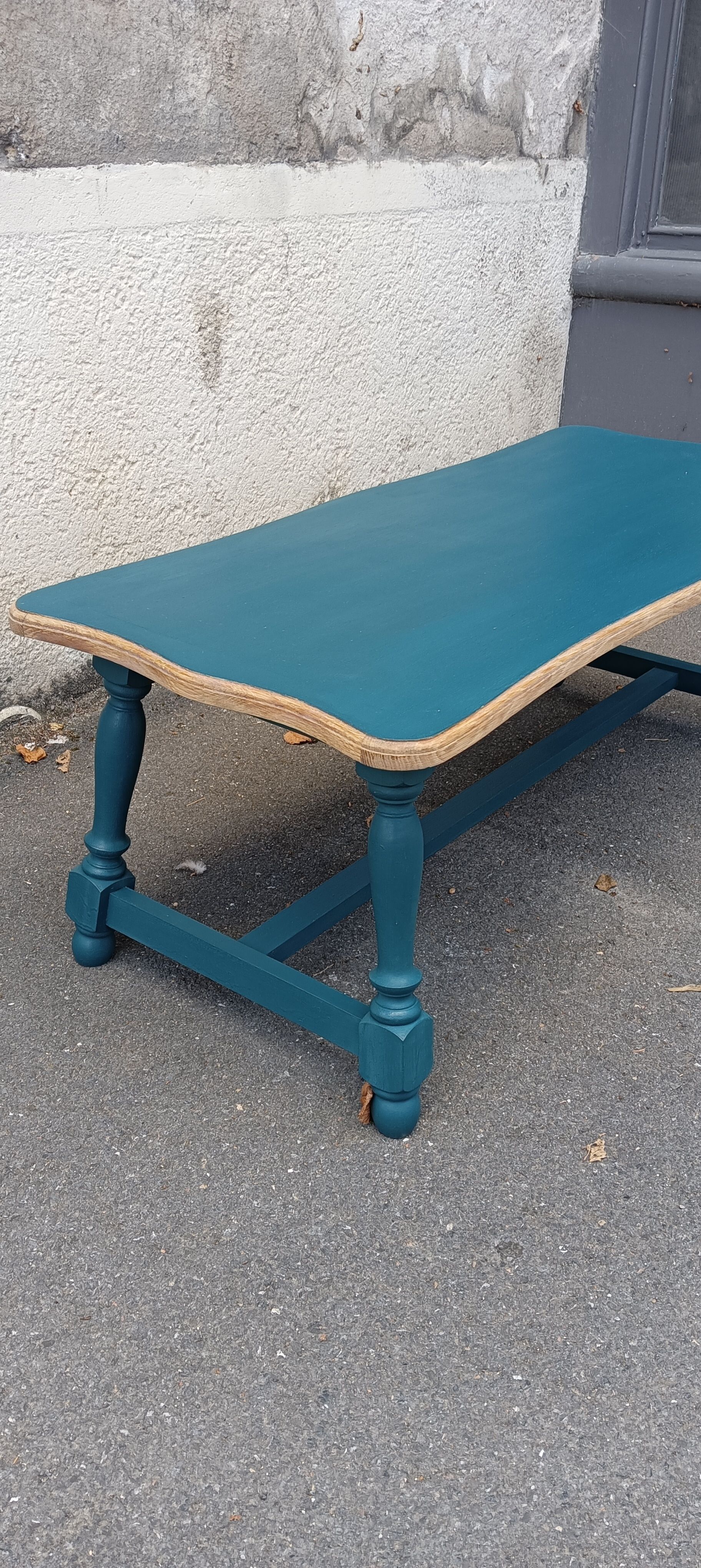 Wood and blue coffee table