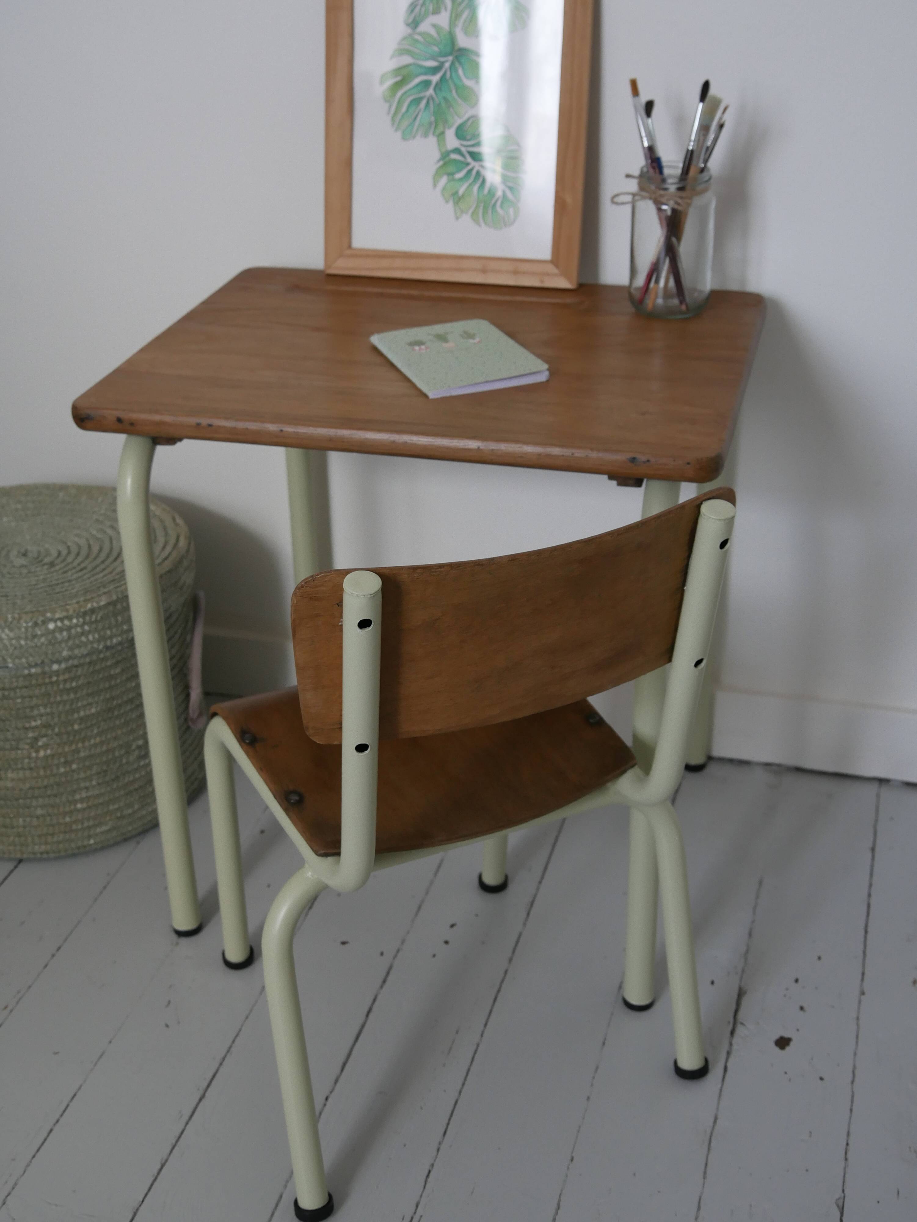 School desk and matching chair green almond
