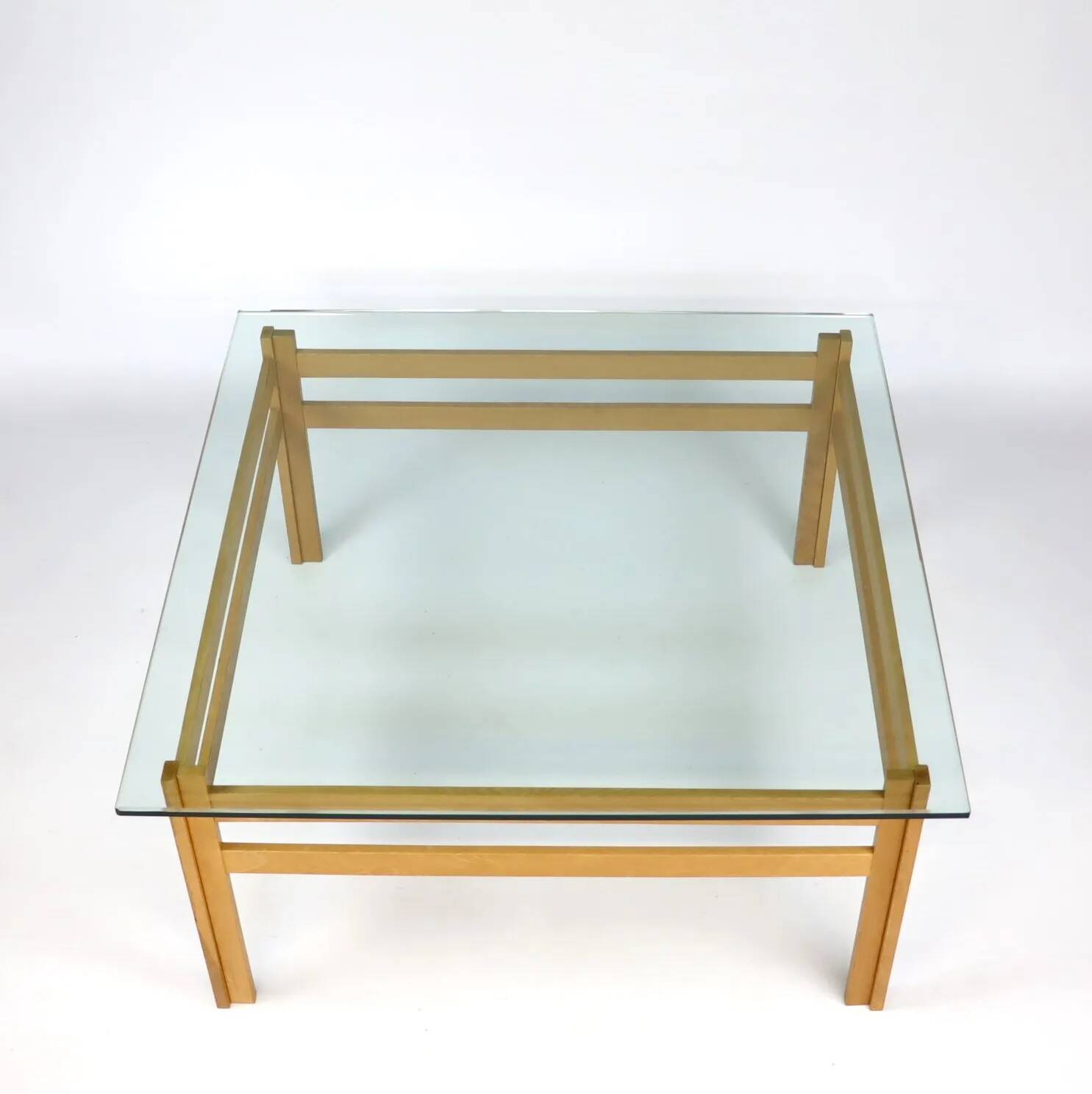 Table basse en chêne et verre, années 70