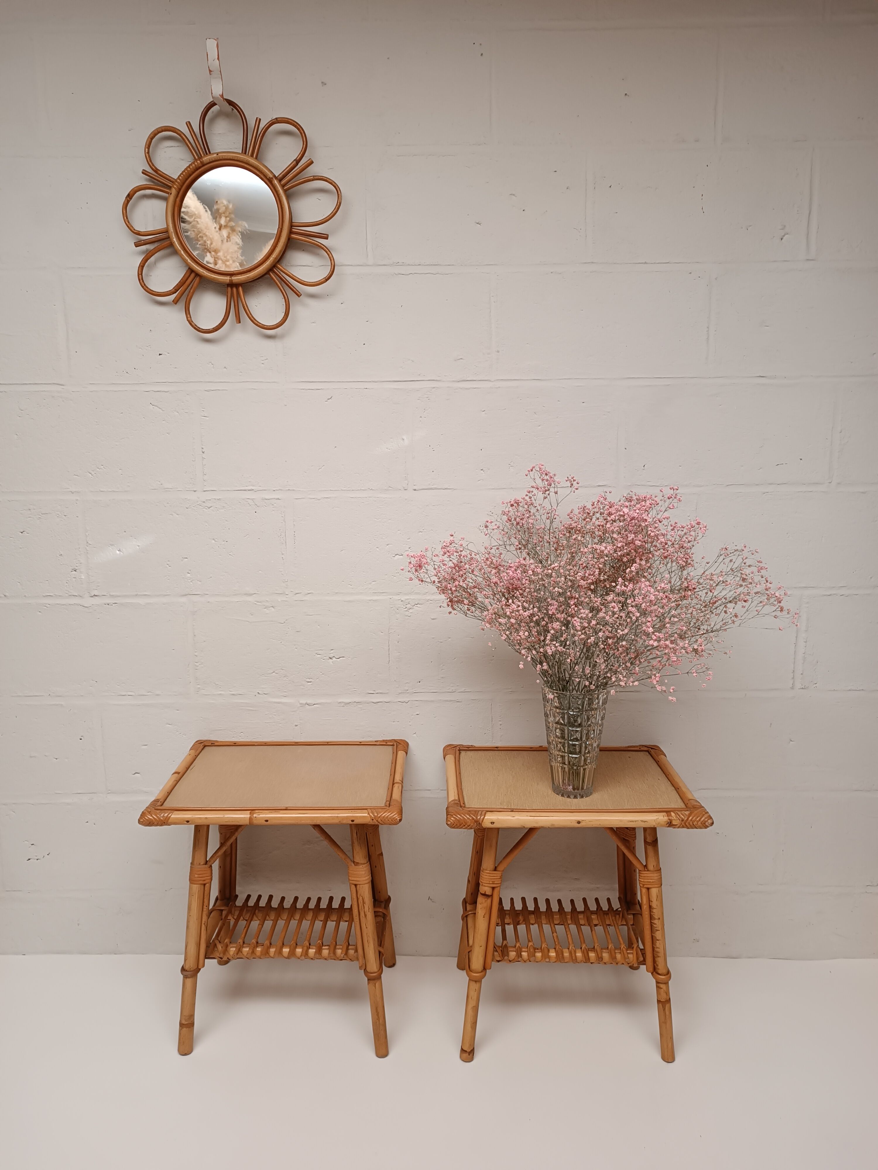 Pair of vintage rattan bedside tables